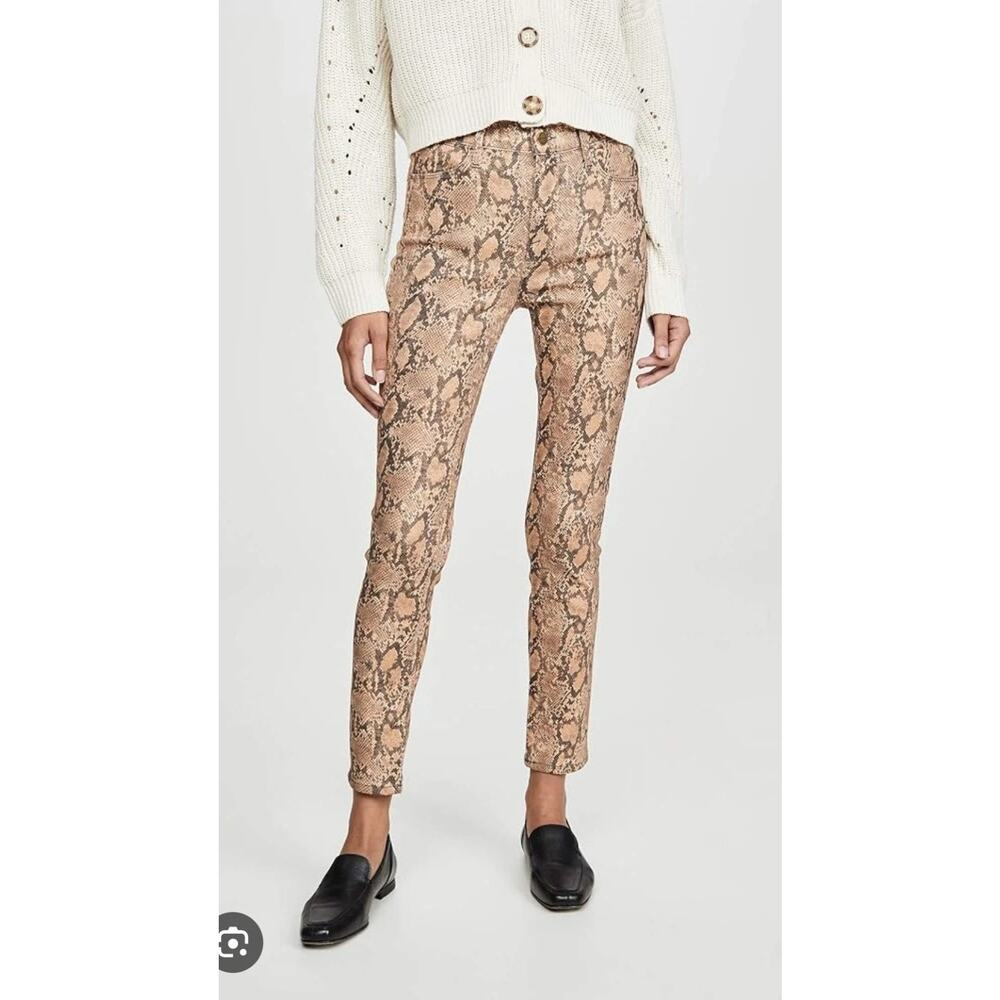 Frame Le High Skinny Cropped Tan Black Python Print Jeans Women's 27